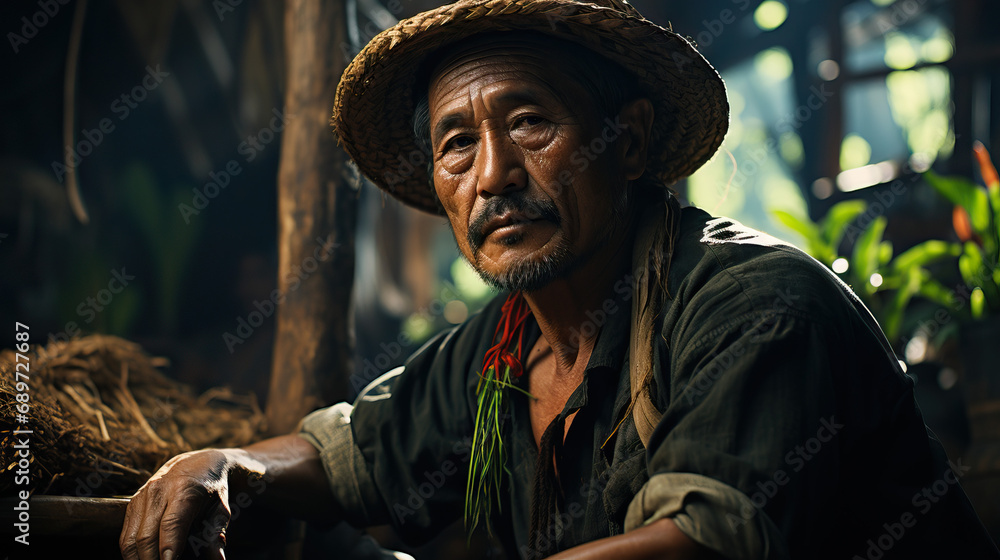 Southeast Asian Farmer with Weathered Hands: Embodying Hard Work and Connection to the Land Southeast Asian Farmer with Weathered Hands: Embodying Hard Work and Connection to the Land