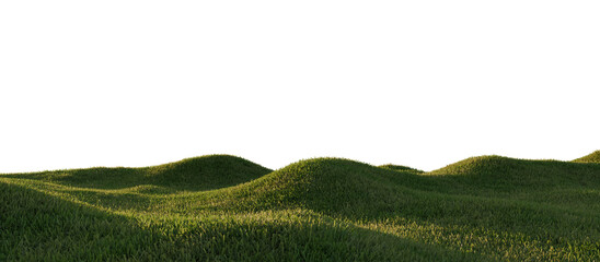 Hills with grass on a transparent background. 3D rendering.
