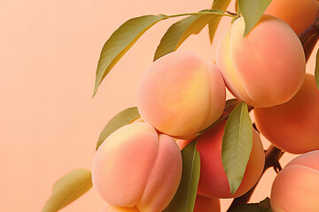 Crédence de cuisine Pantone 2024 Peach Fuzz peach branches on a color of the year 2024 peach fuzz background  © World of AI