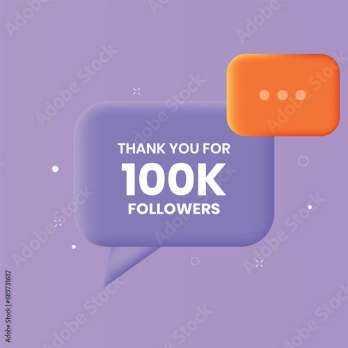 100k followers vector art on realistic speech bubble button