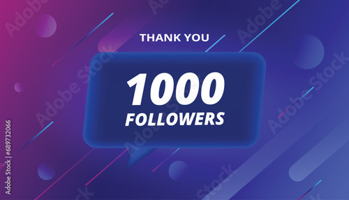1000 followers vector art with blue button on blue abstract background