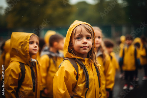 Educational Rainy Recess: Children in Schoolyard Adventures © Andrii 