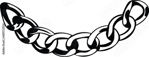 Cartoon Black and White Isolated Illustration Vector Of A Gold Cuban Chain Link Necklace