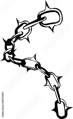 Cartoon Black and White Isolated Illustration Vector Of A Spiked Chain Link Fence