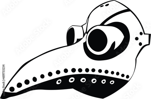 Cartoon Black and White Isolated Illustration Vector Of A Plague Doctors Mask