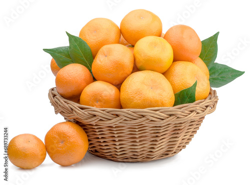 Fresh tangerines basket isolated on a white background.
