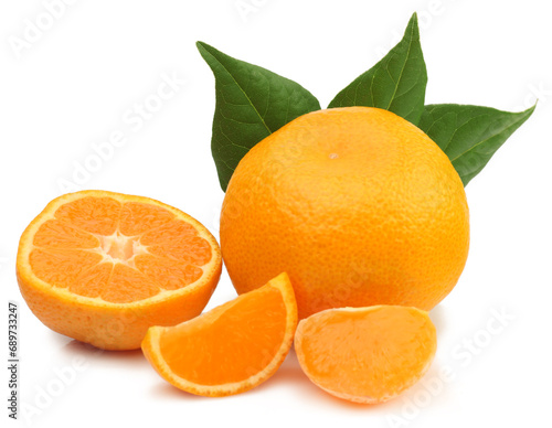 Tangerine and slices isolated on a white background.