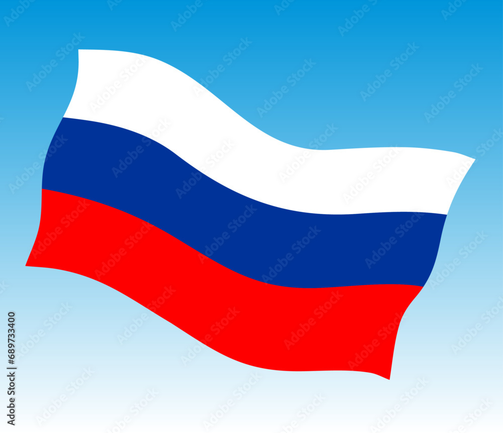 Fototapeta premium Russian flag waving on a sky blue background