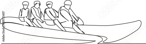 people ride a banana in the sea