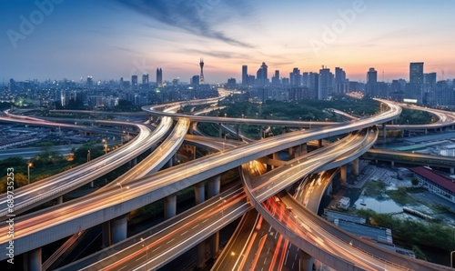 City Connection: Aerial View of Bangkok Expressway Highway - Urban Lifelines Intersecting. photo