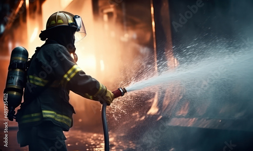 Brave Firefighter, Image of Fireman in Full Fire Fighting Gear Ready for Emergency Response.