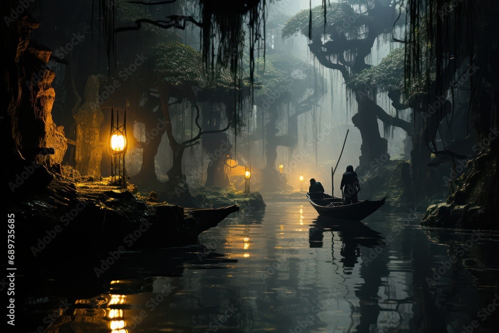 Obraz premium Forest River Landscape - AI Generated Digital Art