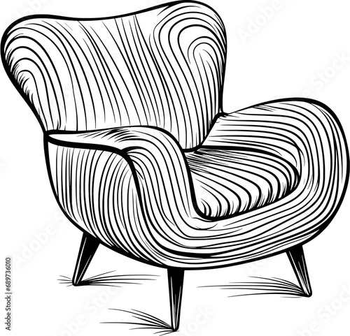 House Furniture Accent Chair Vintage Outline Icon In Hand-drawn Style