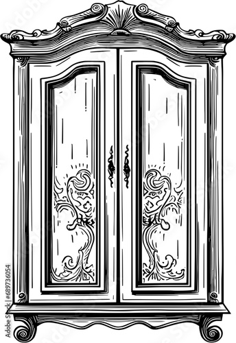 House Furniture Armoire Vintage Outline Icon In Hand-drawn Style