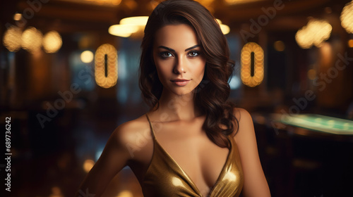 Enchanting Casino Evening: Fashionable Girl in Radiant Gold © Creative Valley