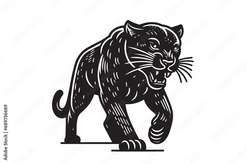 Beautiful black panther. vintage engraving, vector monochrome illustration. woodcut