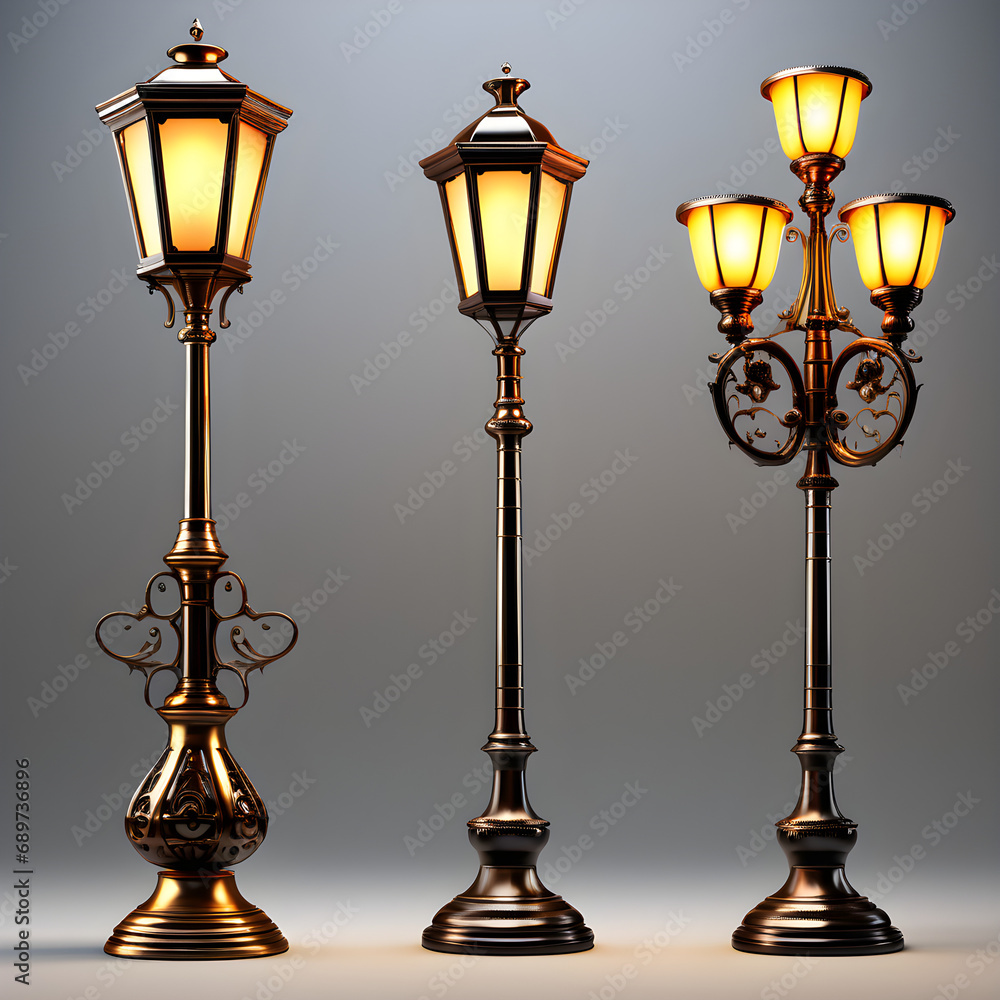 Lamp Post Set Isolated on Transparent Background 