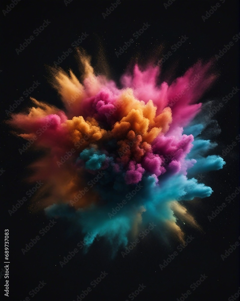 Obraz premium Colorful dust explosion in black background, close up view