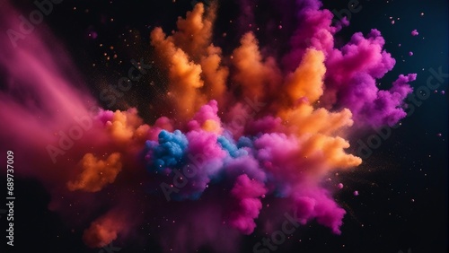 Colorful dust explosion in black background, close up view© abu