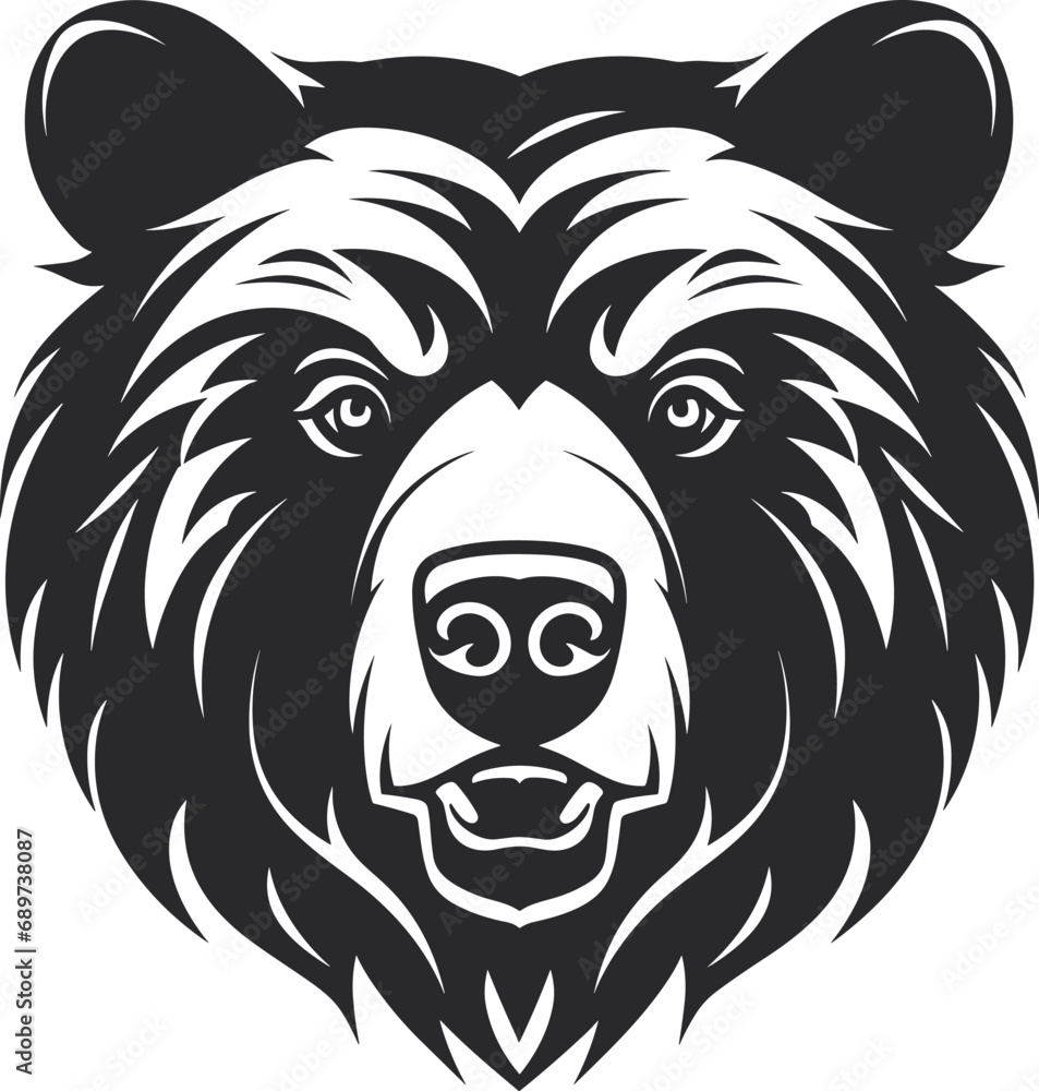 Minimalist Vector Design of a Bear Head in Timeless Black and White
