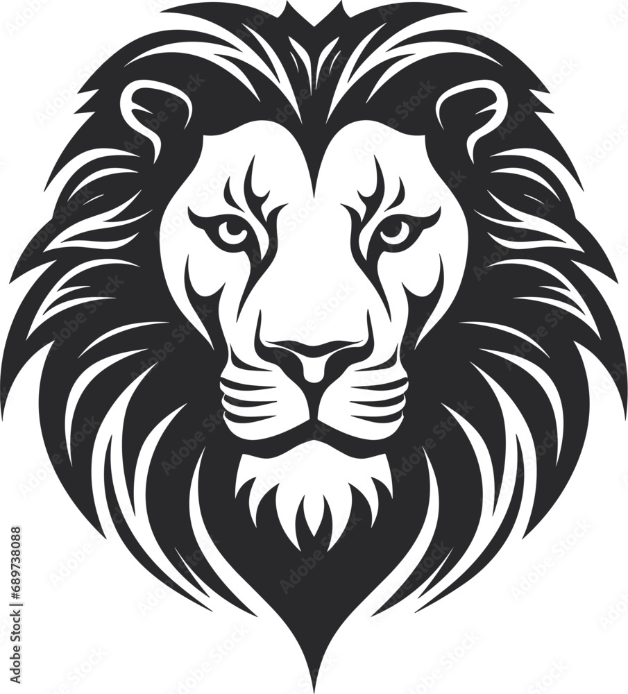 Vector Design of a Lion Head in Timeless Black and White, Ideal for Icon or Logo Vector Design of a Lion Head in Timeless Black and White, Ideal for Icon or Logo
