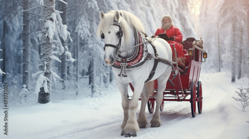 Santa Claus's Festive Journey through a Winter Forest