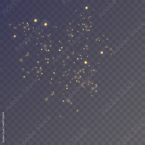 Christmas background. Powder dust light PNG. Magic shining gold and white dust. Fine, shiny dust bokeh particles fall off slightly. Fantastic shimmer effect. Vector illustrator.