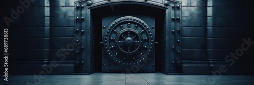 Old security safe box door front view of bank vault door for background or wallpaper