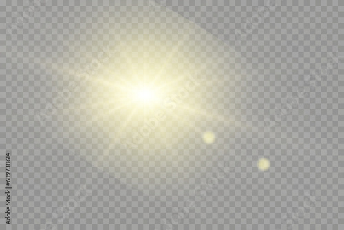 Vector transparent sunlight special lens flash light effect.front sun lens flash. Vector blur in the light of radiance. Element of decor.