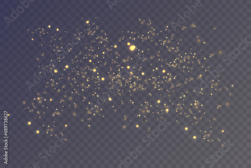 Christmas background. Powder dust light PNG. Magic shining gold and white dust. Fine, shiny dust bokeh particles fall off slightly. Fantastic shimmer effect. Vector illustrator.