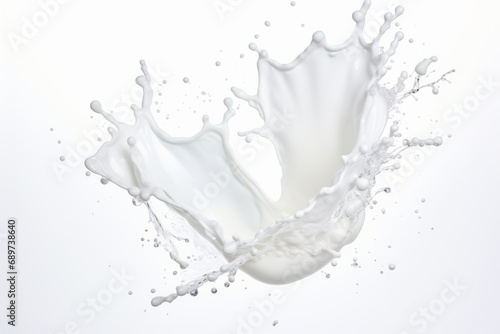 High speed capture of a milk splash suspended in mid air, isolated on white background