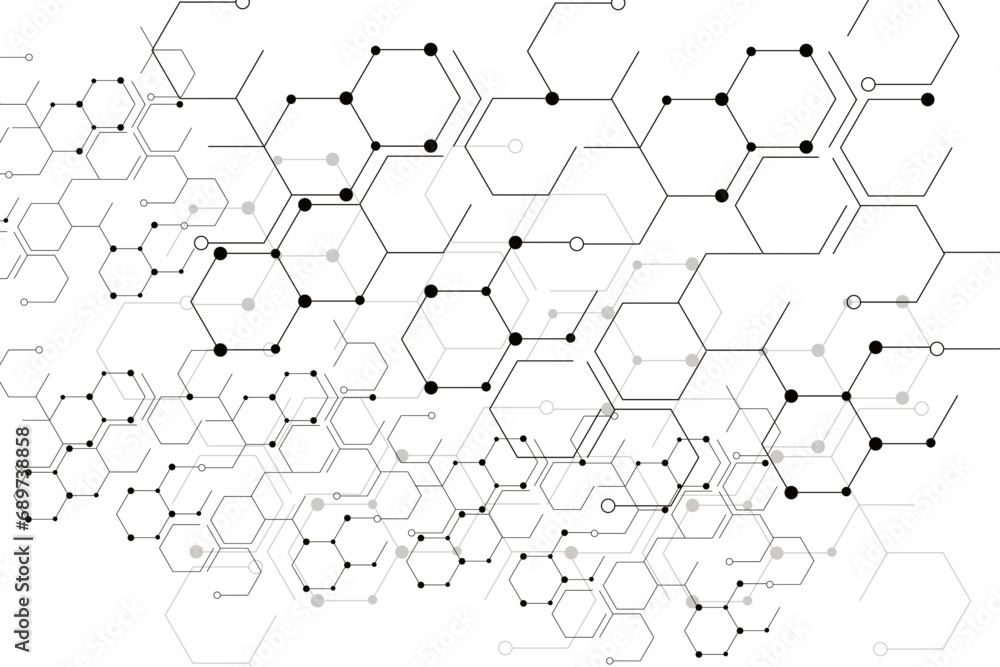 Hexagon geometric chemical pattern design,Connected hexagons background - obrazy, fototapety, plakaty 