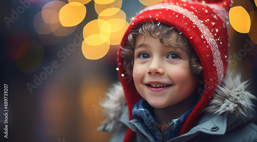 kid wearing santa hat on christmas