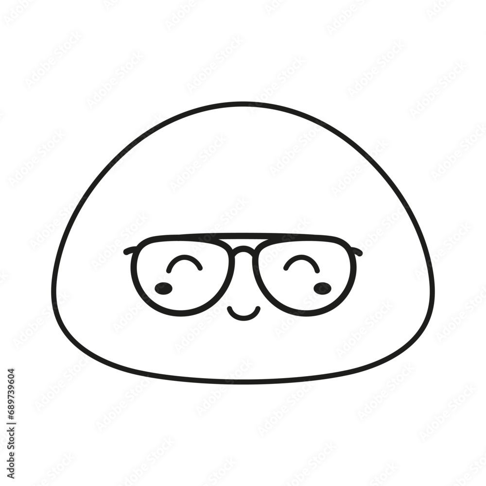 outline vector illustration with cute mochi icon isolated on white, traditional japanese rice dessert, cartoon funny character with kawaii face outline vector illustration with cute mochi icon isolated on white, traditional japanese rice dessert, cartoon funny character with kawaii face