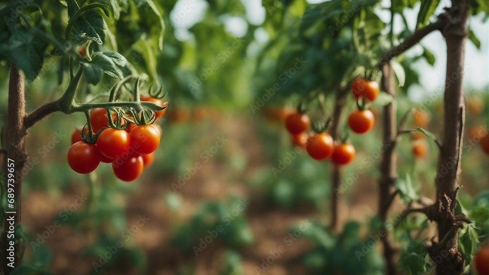 cherry tomato field, bright background

