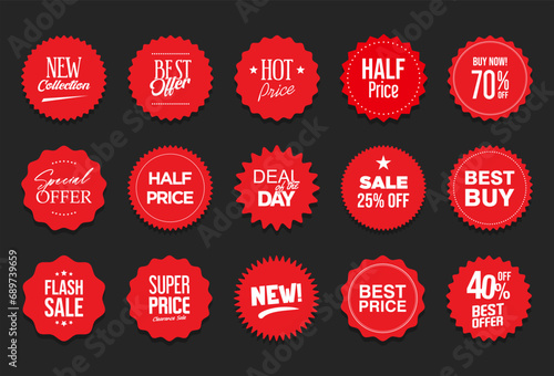 Collection of red modern badges and labels 