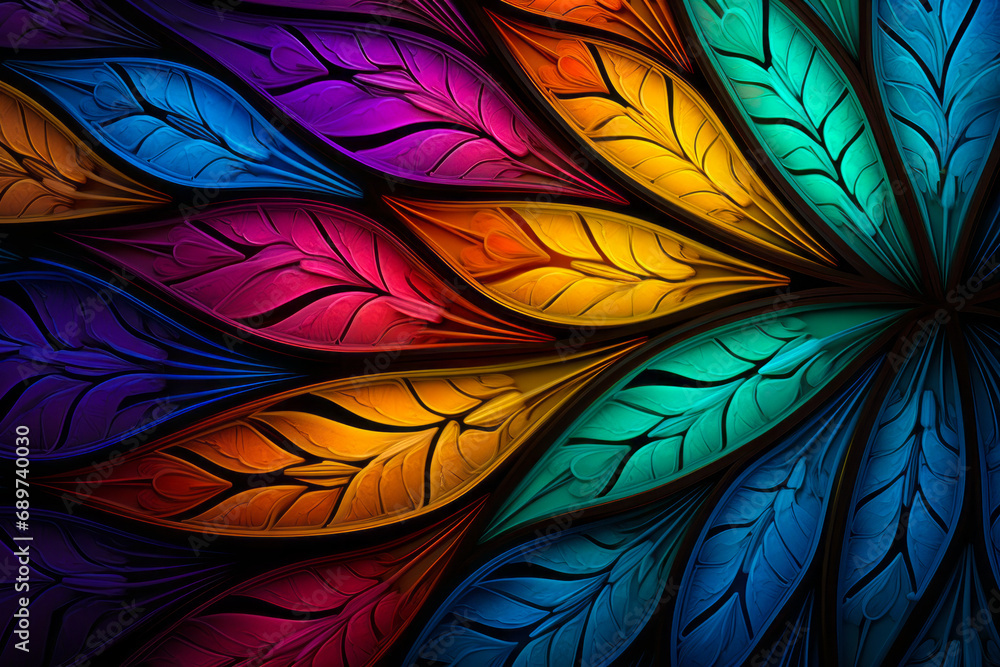 Colorful abstract background with leaf like design on it.