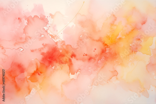 Vibrant watercolor wash with fiery sunset tones of coral, gold, and amber. Artistic background with a dynamic and fluid blend. Perfect for background, design, or print. Peach Fuzz. Color of 2024