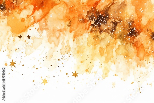 Celestial Dreamscape: A Luminous Canvas of Gold and Orange Galaxy Watercolor Stars Splashes, Creating Cosmic Elegance photo