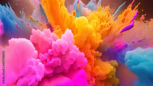 The ink in water splash paint mixes multicolored liquids photo