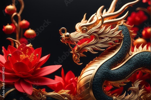Wallpaper Mural Happy Chinese New Year 2024 the dragon zodiac sign with flower, lantern, elements with red and gold color. background. Copy space Torontodigital.ca