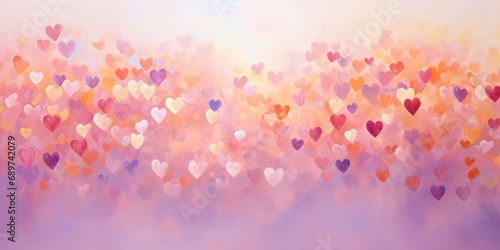 A soft, abstract pastel background adorned with an array of delicate hearts symbolizes the essence of celebratory occasions like Mother's Day, Valentine's Day, and birthdays.