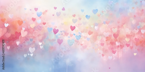 A soft, abstract pastel background adorned with an array of delicate hearts symbolizes the essence of celebratory occasions like Mother's Day, Valentine's Day, and birthdays.