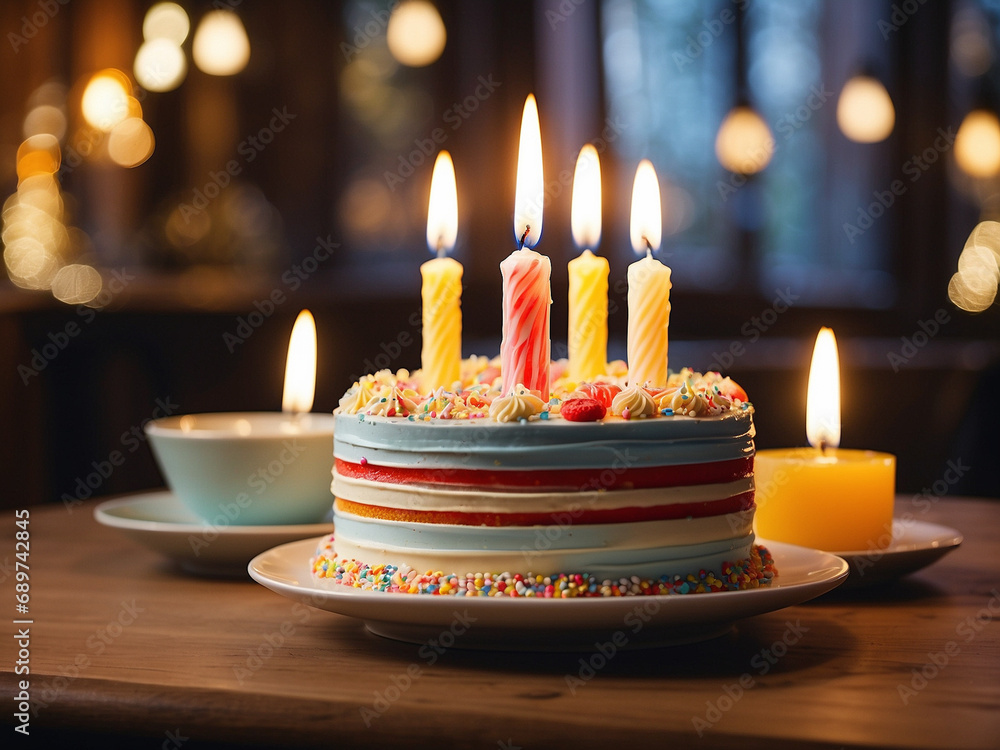 Celebratory cake with a birthday candle, cake adorned with a single candle Celebratory cake with a birthday candle, cake adorned with a single candle