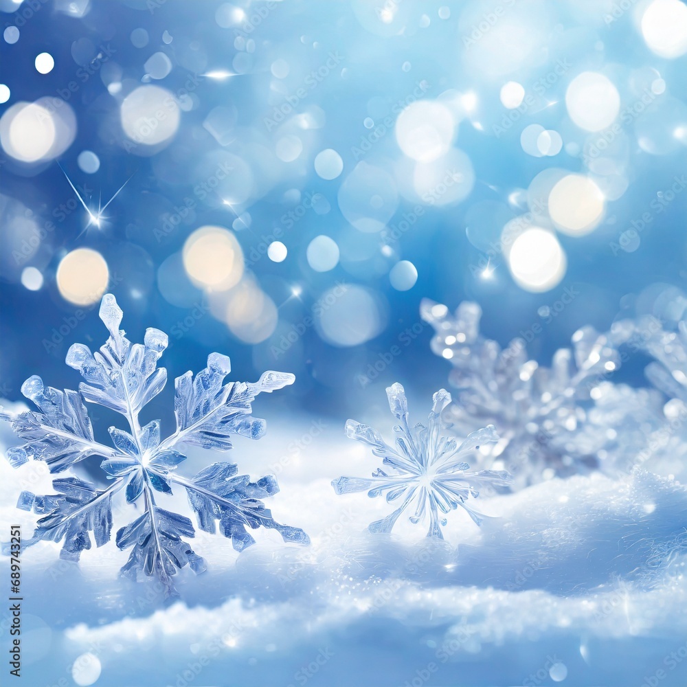Snowflake Crystals on a bed of Snow - Christmas and Winter Background Snowflake Crystals on a bed of Snow - Christmas and Winter Background