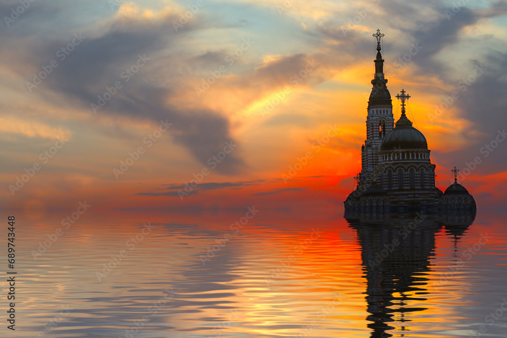 Fototapeta premium Image of a Christian temple against a background of water