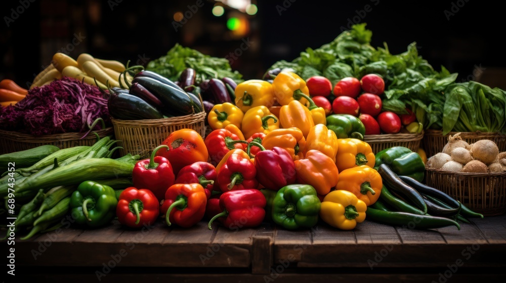 Colorful display of fresh produce at the local market Colorful display of fresh produce at the local market