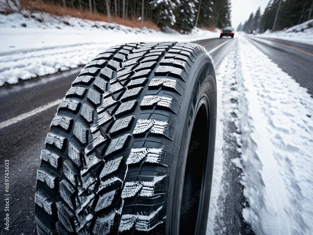 Winter Tires Conquer the Slippery Road with Enhanced Traction. AI Generated. Winter Tires Conquer the Slippery Road with Enhanced Traction. AI Generated.