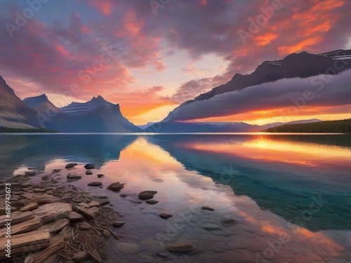 sunset over the lake