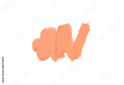 Smear of lipstick isolated on white background, trending color of the year 2024 Peach Fuzz.